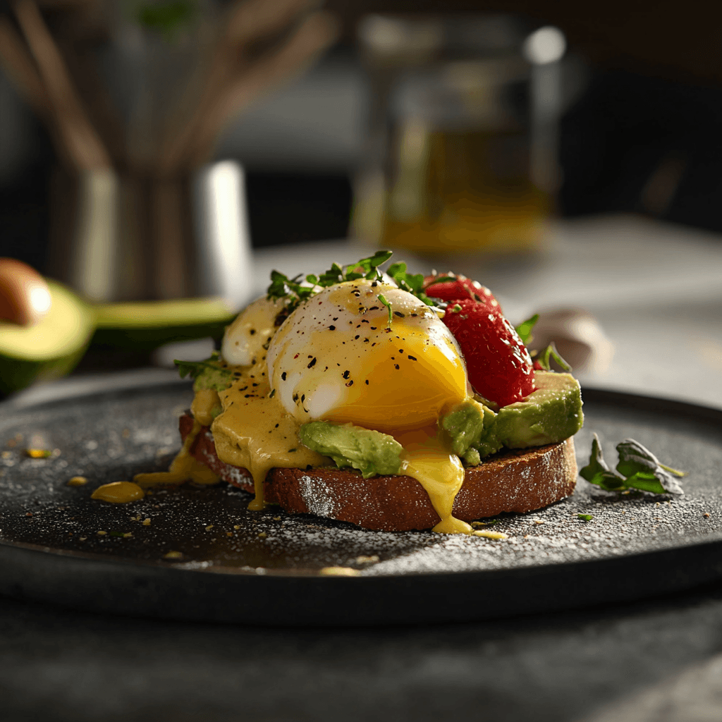 Eggs Benedict Avocado Toast with Egg and Fruit Recipe
