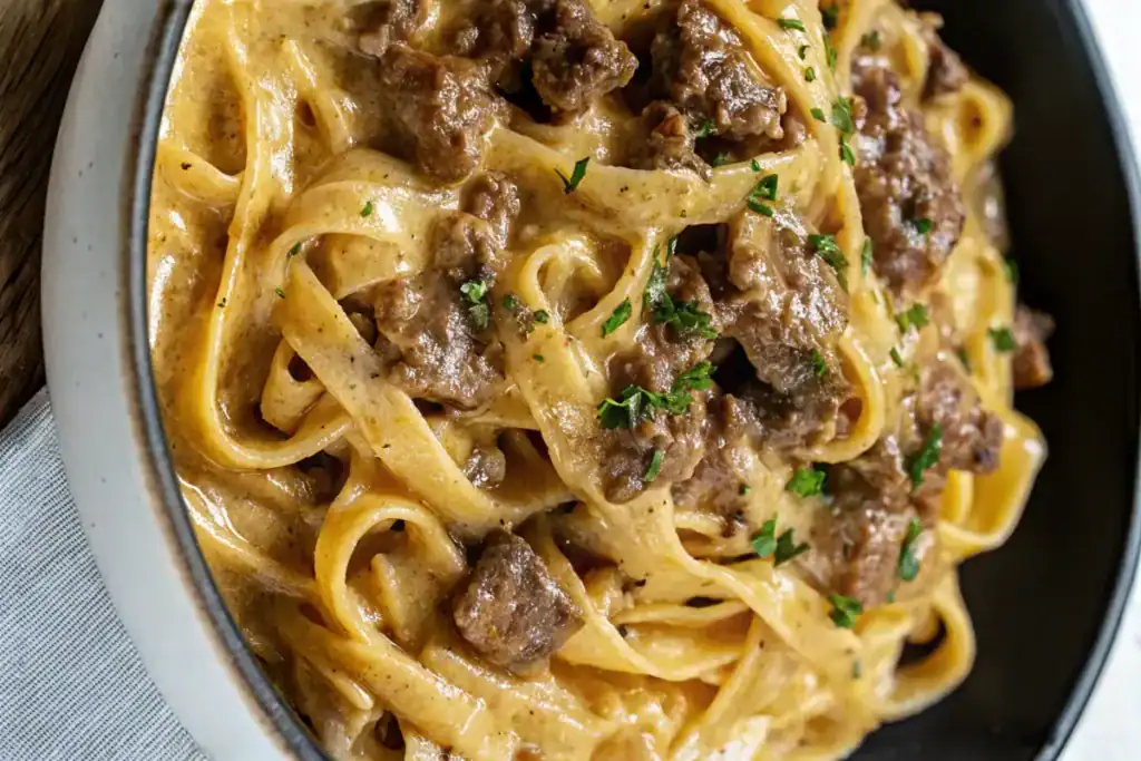One-Pot Creamy Beef and Garlic Butter Pasta