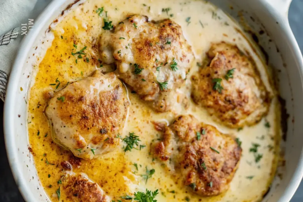 Creamy Oven Baked Chicken Thighs