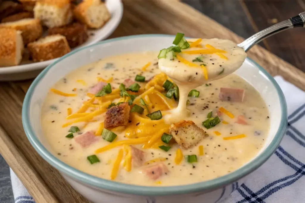 Easy Slow Cooker Cheesy Potato Soup with Ham