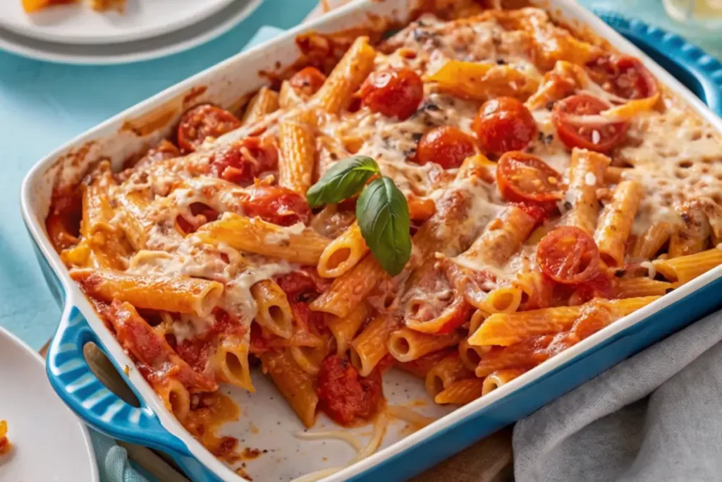 Creamy Pasta Bake with Cherry Tomatoes and Basil