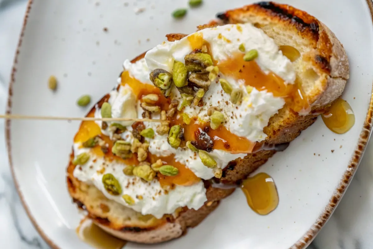 Burrata Toast with Pistachios and Hot Honey