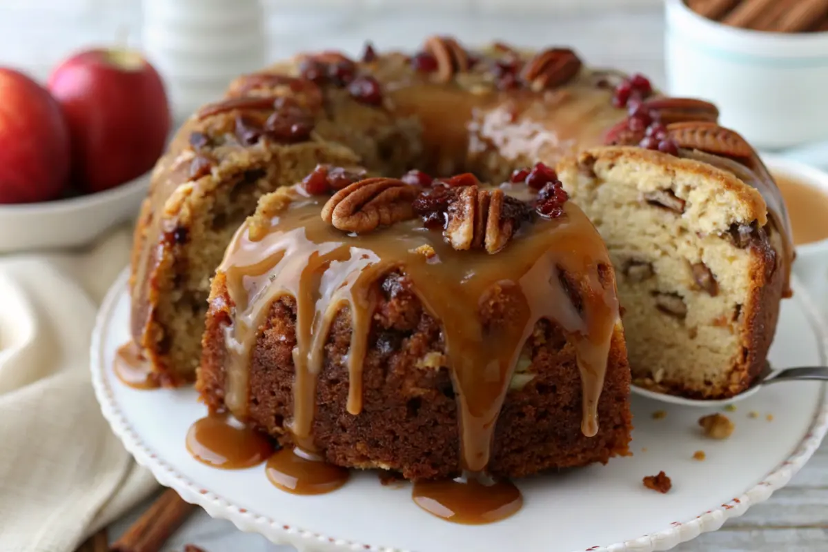 Apple Pecan Cake With Caramel Glaze