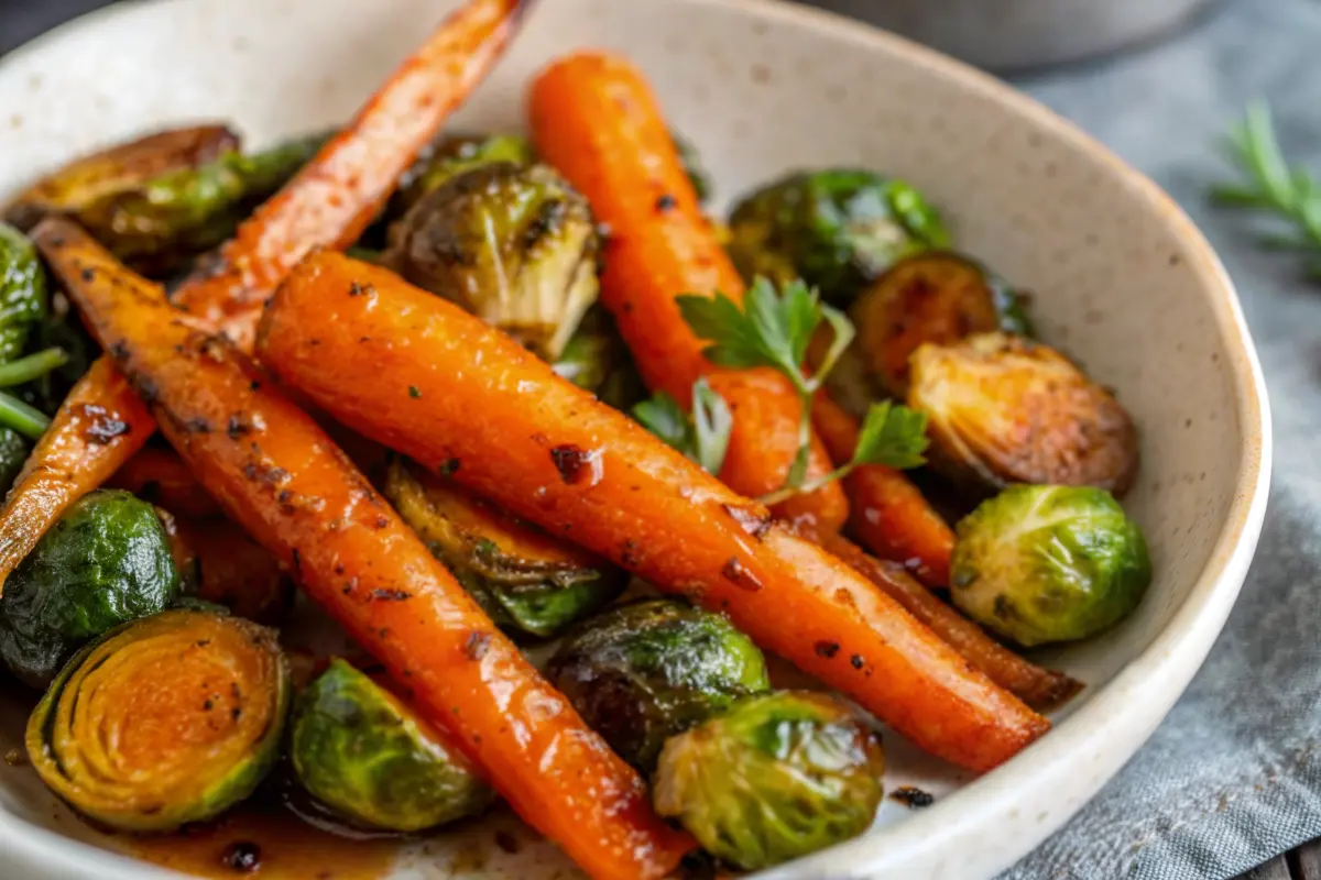 Maple Glazed Roasted Carrots & Brussels Sprouts