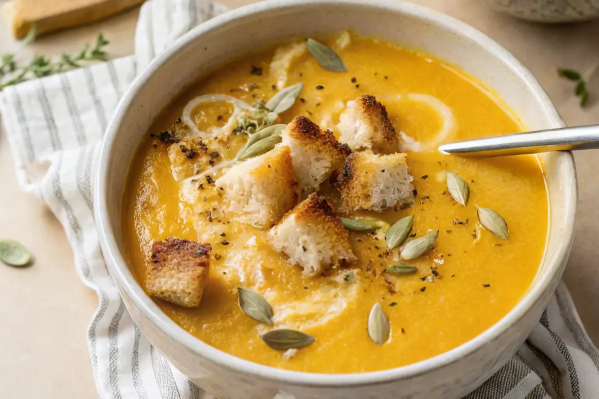 Creamy Butternut Squash Soup with Garlic Croutons