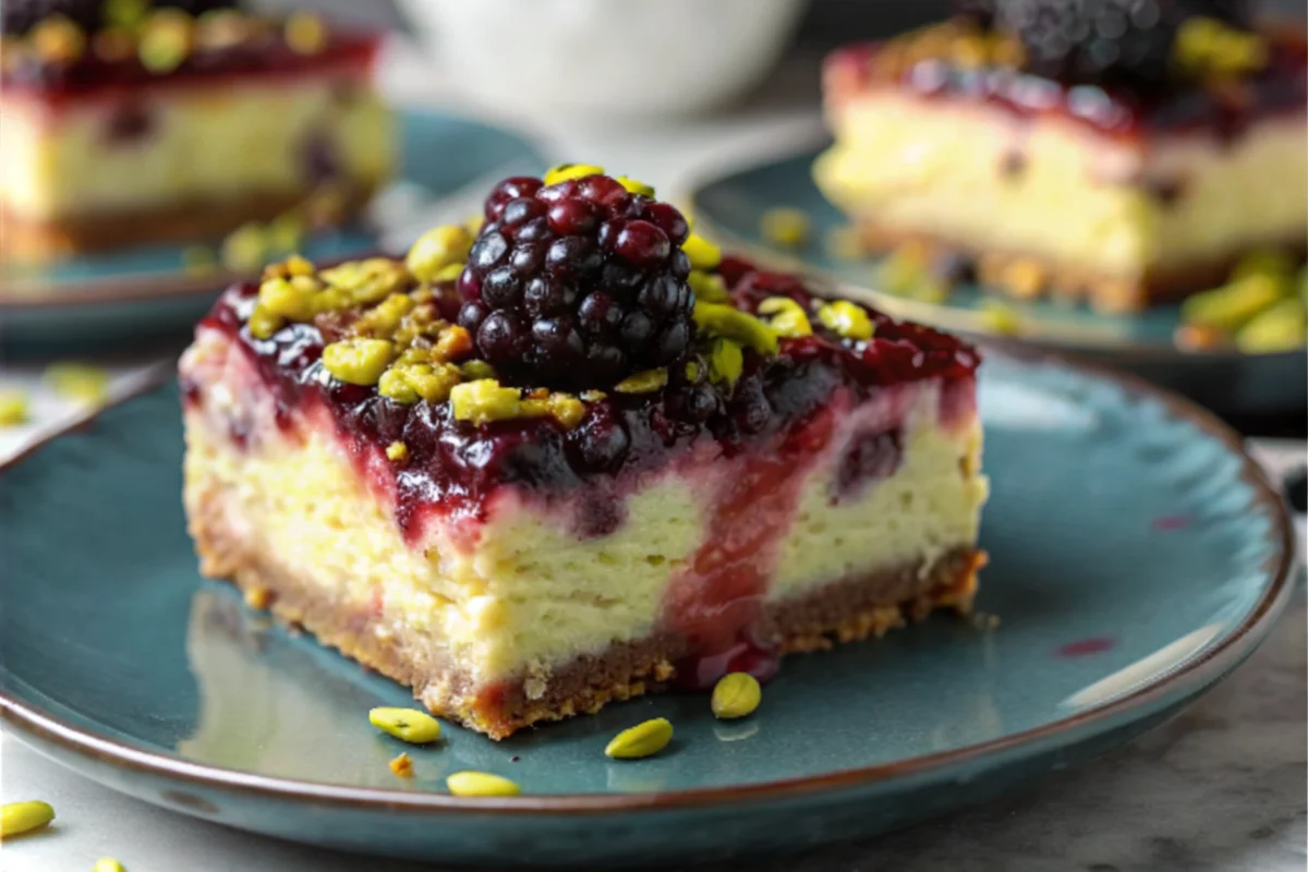 Blackberry Pistachio Cheesecake Bars