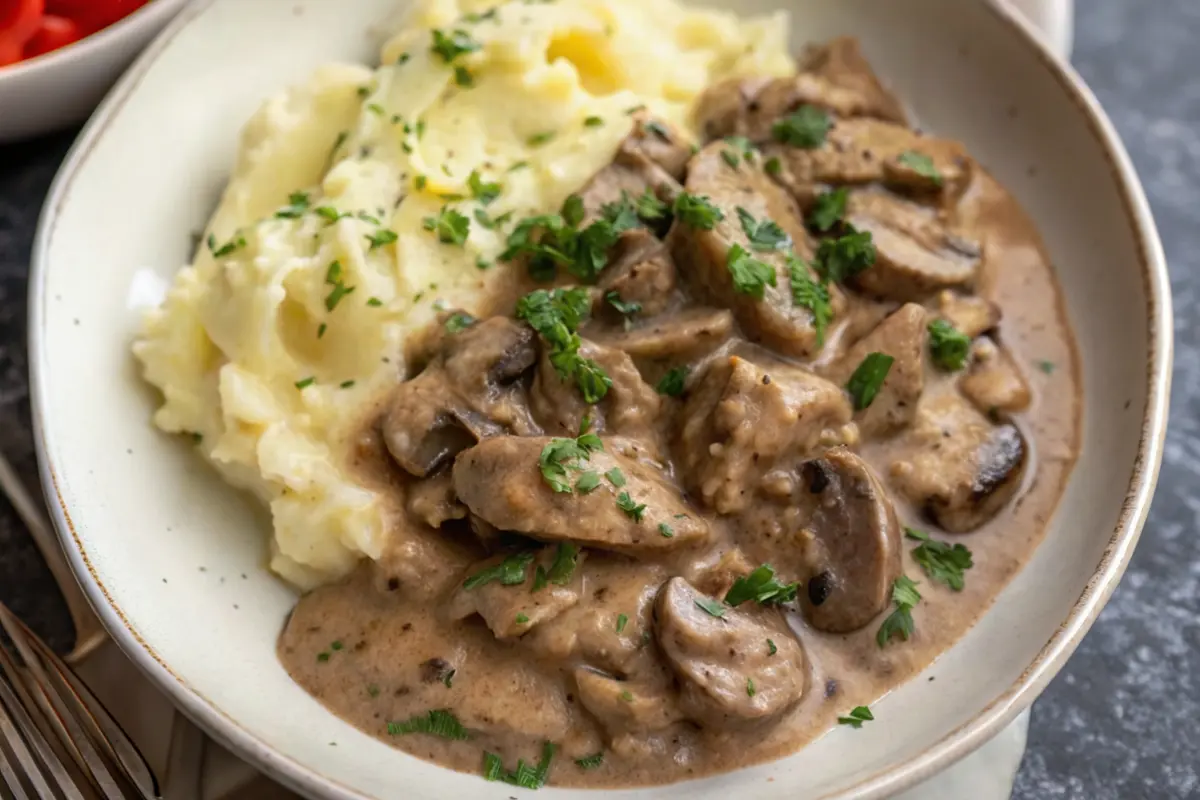 Creamy Mushroom Stroganoff with Mashed Potatoes