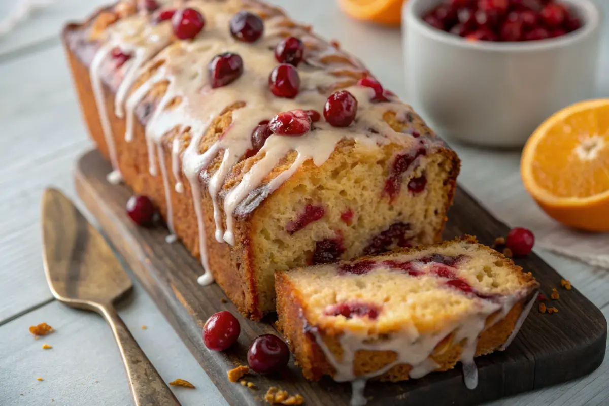 Cranberry Orange Bread with Vanilla Glaze