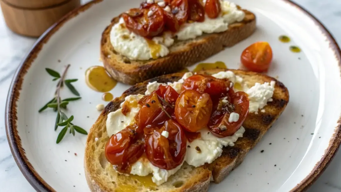 Crispy Sourdough Toast with Whipped Ricotta and Garlic Tomatoes