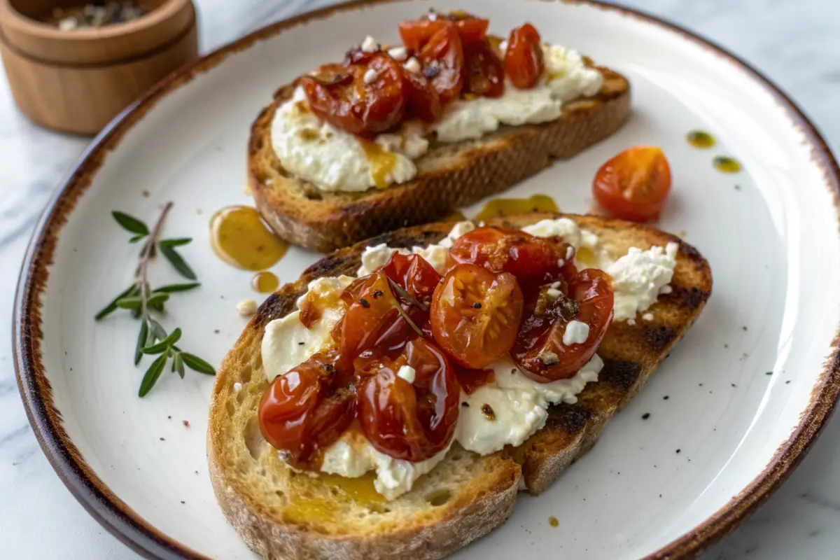Crispy Sourdough Toast with Whipped Ricotta and Garlic Tomatoes