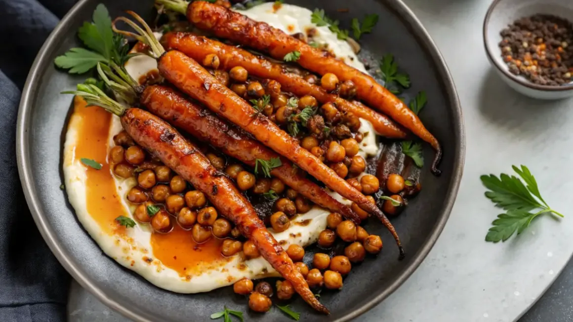 Thanksgiving Honey-Roasted Carrots with Crispy Chickpeas & Yogurt