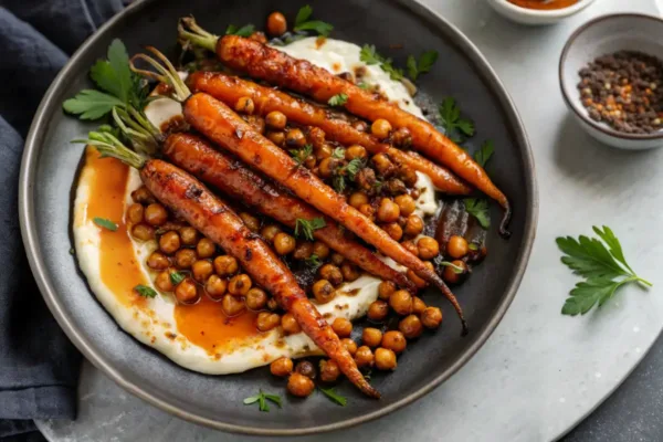 Thanksgiving Honey-Roasted Carrots with Crispy Chickpeas & Yogurt