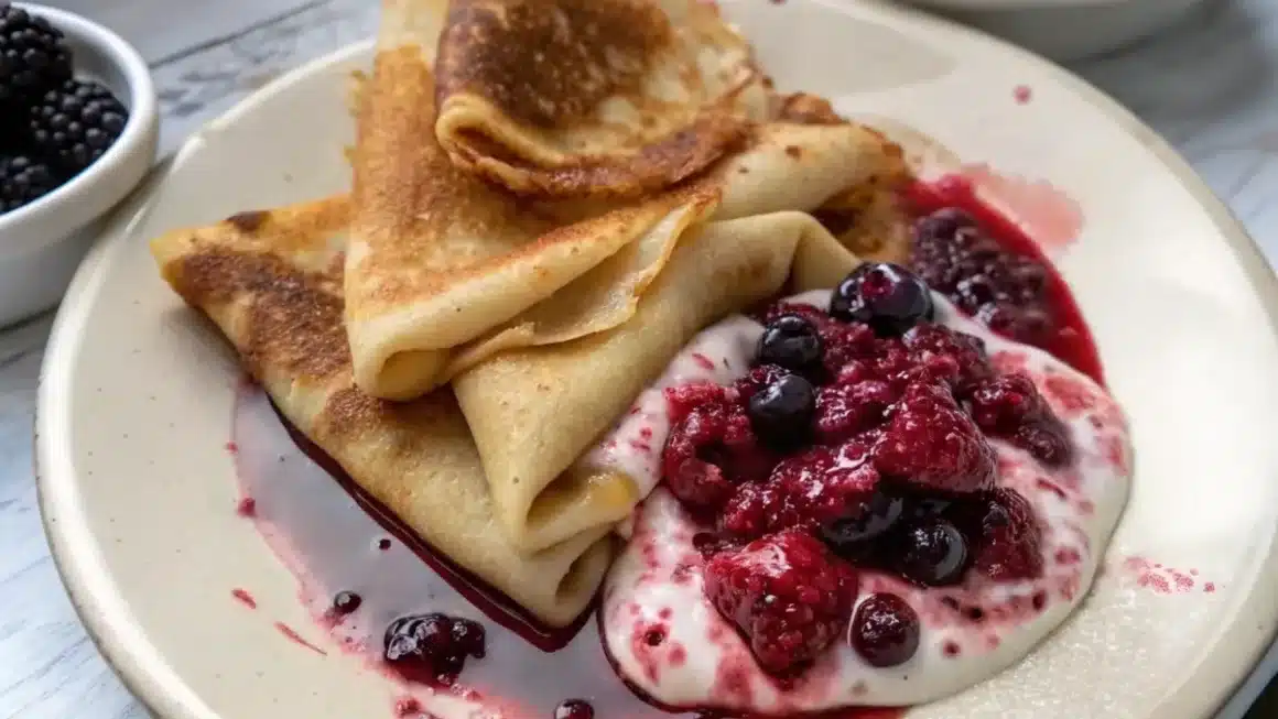 Berry Yogurt Crêpes with Warm Berry Compote