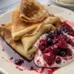 Berry Yogurt Crêpes with Warm Berry Compote