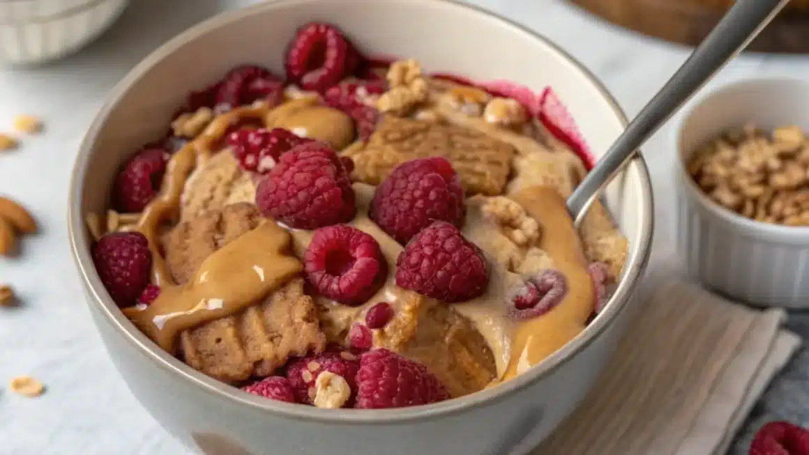 Biscoff Raspberry Baked Protein Oats Bowl
