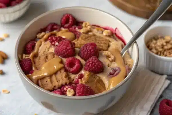 Biscoff Raspberry Baked Protein Oats Bowl