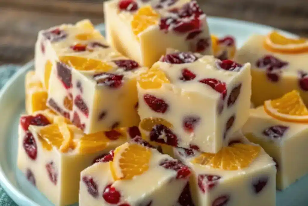 Quick and Creamy Cranberry Orange White Chocolate Fudge