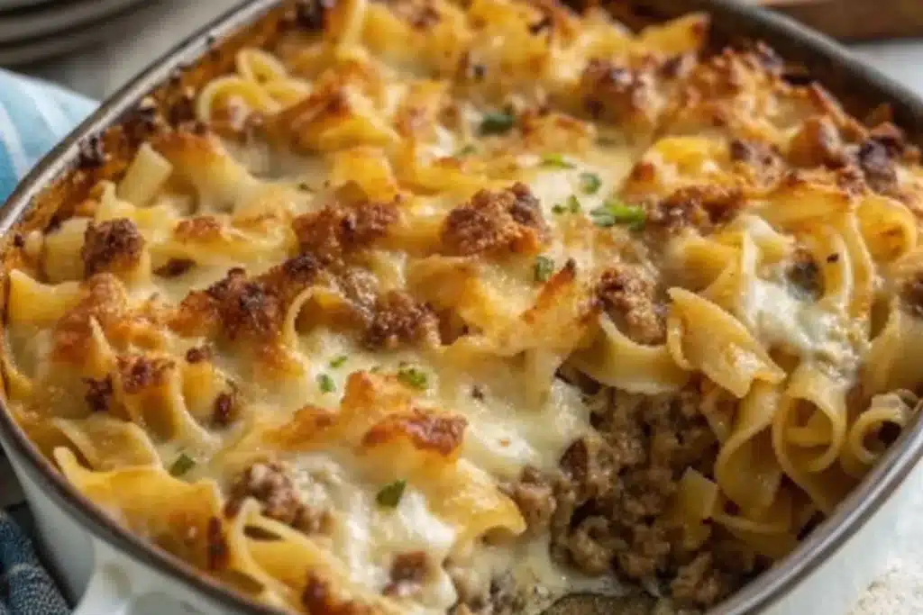 One-Pan Ground Beef & French Onion Noodle Bake