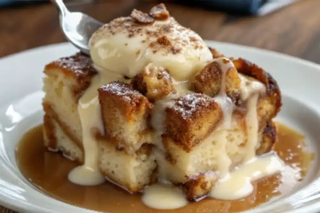 Old-Fashioned Cinnamon Bread Pudding with Vanilla Sauce