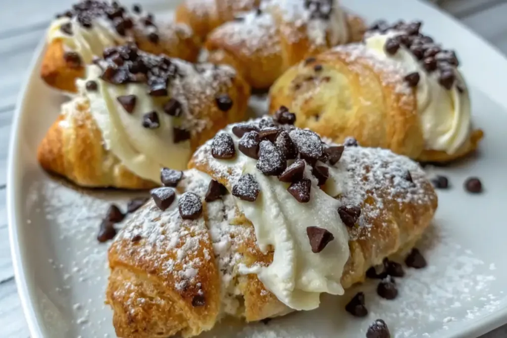 Cannoli Cream Croissants with Mini Chocolate Chips & Powdered Sugar
