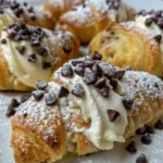 Cannoli Cream Croissants with Mini Chocolate Chips & Powdered Sugar