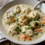 Homemade Chicken and Dumplings in a Creamy Herb Sauce
