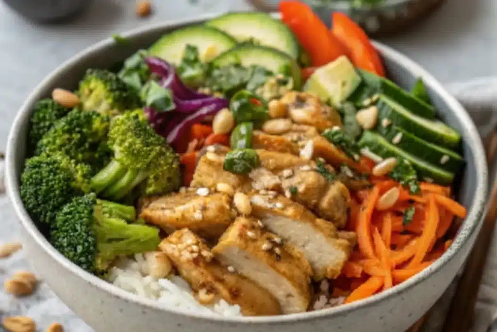 High-Protein Thai Peanut Chicken Bowls (Easy Meal Prep!)