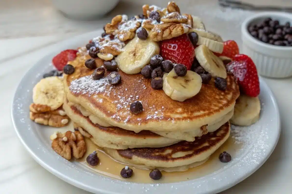 Thick American-Style Pancakes with Walnuts and Chocolate Chips