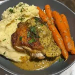 Creamy Mushroom Gravy Chicken with Buttery Mash and Glazed Carrots!