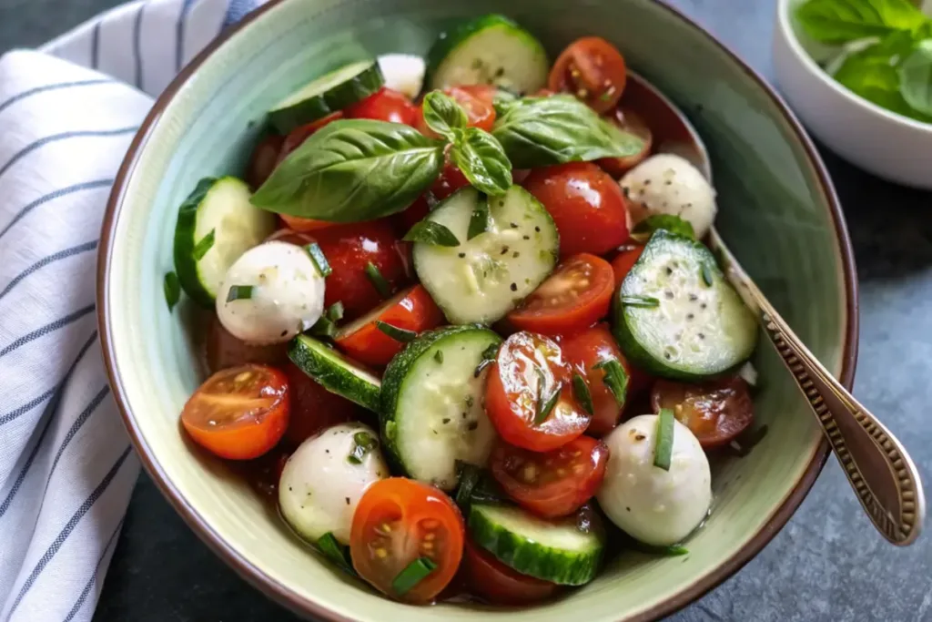 Healthy & Refreshing Tomato Basil Cucumber Salad (Keto-Friendly)