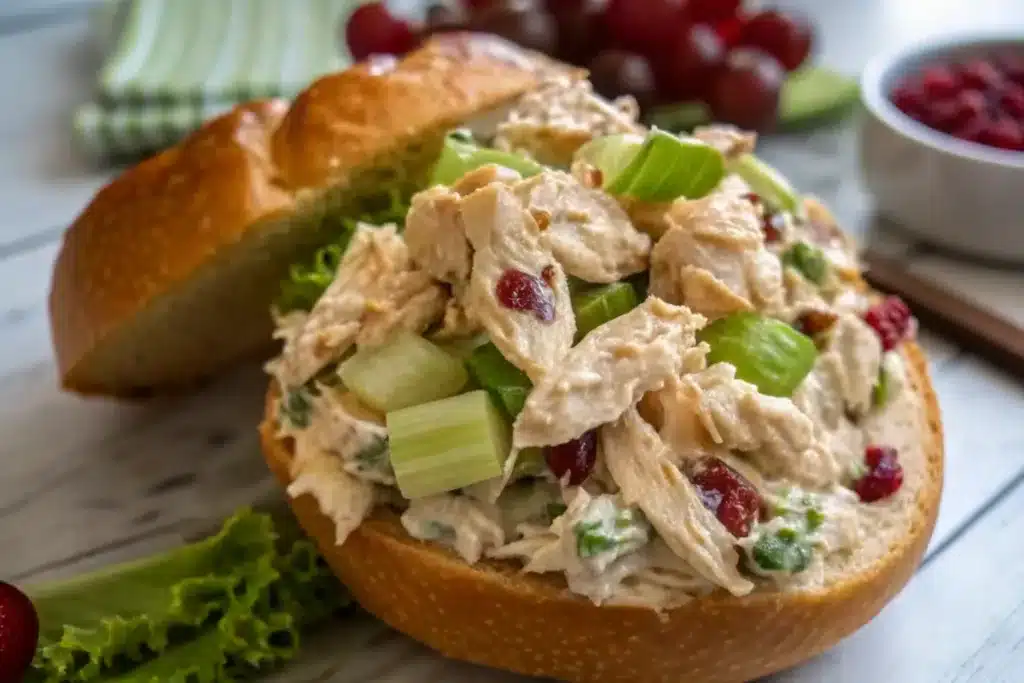 Shredded Chicken Salad on a Toasted Bun
