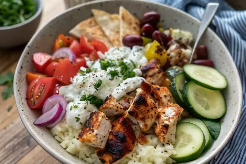 Easy Greek Chicken Souvlaki Bowls with Homemade Tzatziki