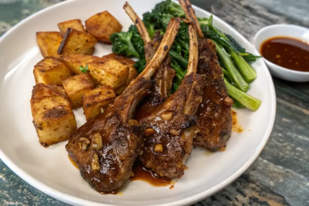 Glazed Honey Garlic Lamb Chops & Crispy Herb Potatoes