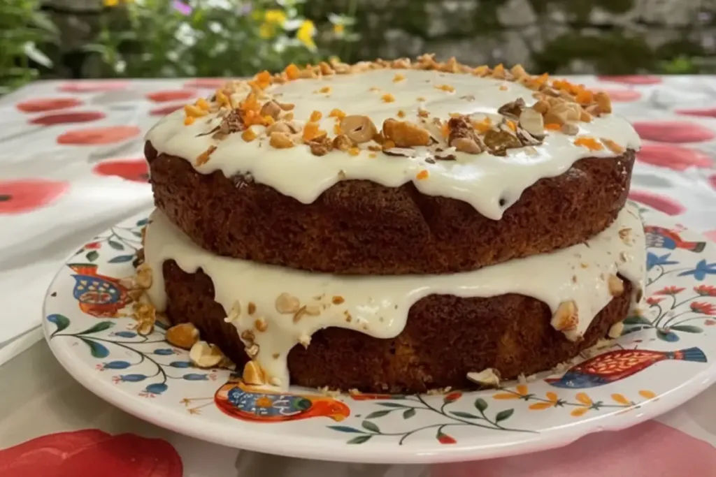 Homemade Carrot Cake Layer Cake with Toasted Nuts