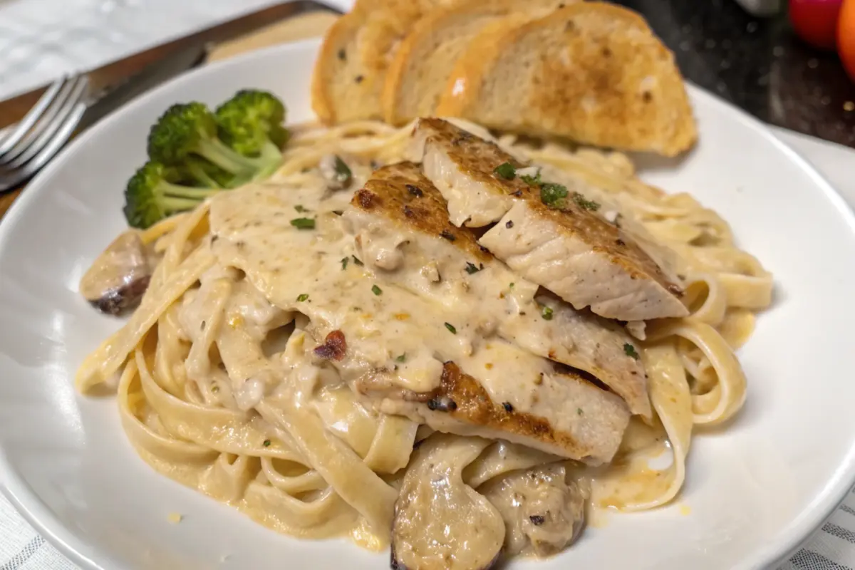 Simple Homemade Chicken Alfredo with Broccoli and Mushrooms