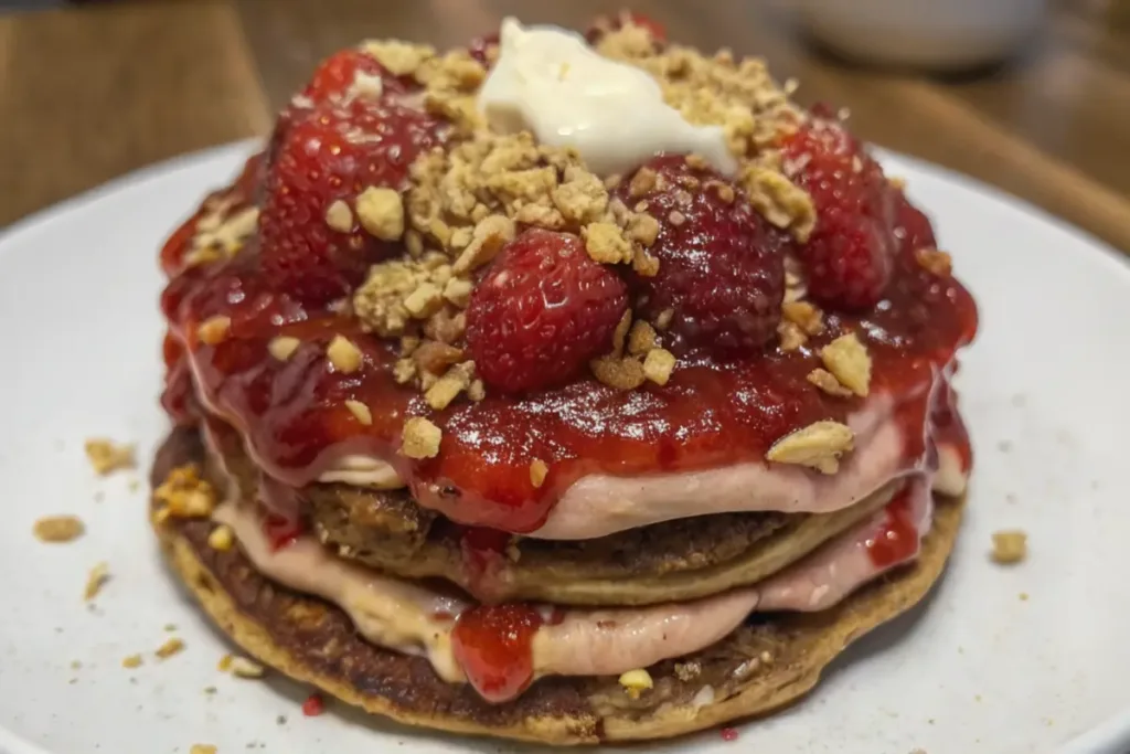 Strawberry Cheesecake Oat Pancakes